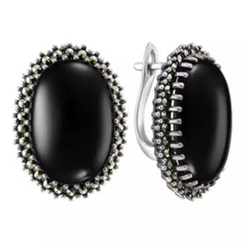Серебряные серьги с ониксом и марказитами