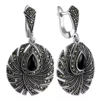 Серебряные серьги с ониксом и марказитами