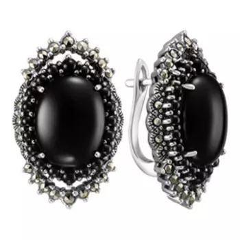 Серебряные серьги с ониксом и марказитами