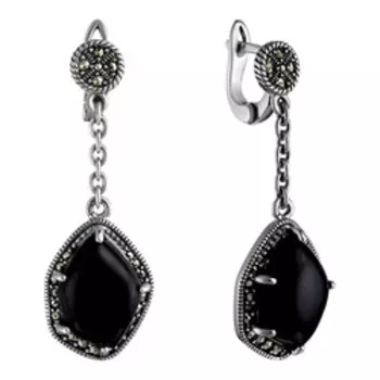 Серебряные серьги с ониксом и марказитами