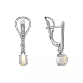 Серебряные серьги с опалами и бесцветными топазами