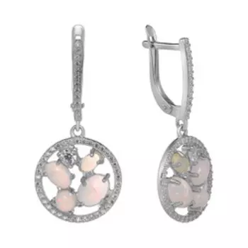 Серебряные серьги с натуральными опалами и фианитами