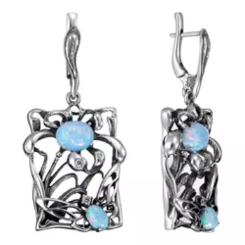 Серебряные серьги с опалами и фианитами