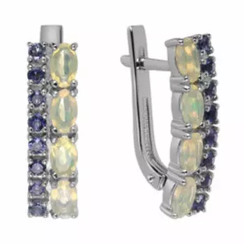 Серебряные серьги с натуральными опалами и иолитами