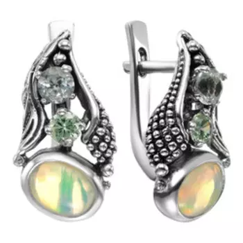 Серебряные серьги с опалами и топазами