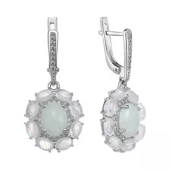 Серебряные серьги с опалами, лунным камнем и фианитами