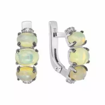 Серебряные серьги с опалом и фианитами