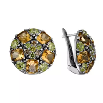 Серебряные серьги с оранжевым кварцем и фианитами