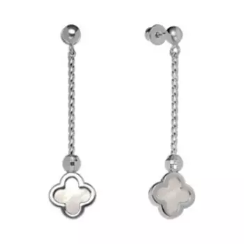 Серебряные серьги с перламутром "Клевер"