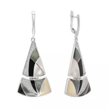 Серебряные серьги с перламутрами, кубическим цирконием и эмалью