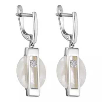 Серебряные серьги с перламутром и фианитами