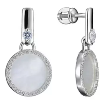 Серебряные серьги с перламутром и фианитами