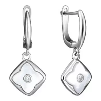 Серебряные серьги с перламутром и фианитами "Louis Vuitton"