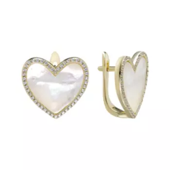 Серебряные серьги с перламутром и фианитами "Сердце"