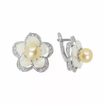 Серебряные серьги с перламутром и жемчугом "Цветы"