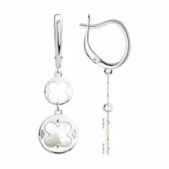 Серебряные серьги с перламутром "Клевер"