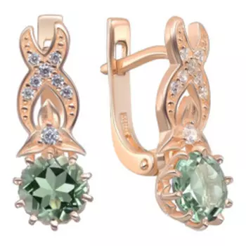 Серебряные серьги с празиолитами и фианитами