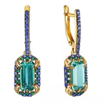 Серебряные серьги с празиолитами и фианитами