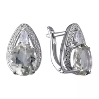 Серебряные серьги с празиолитами и фианитами