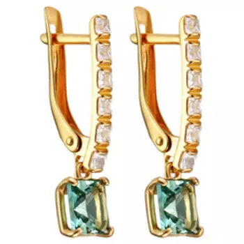 Серебряные серьги с празиолитами и фианитами