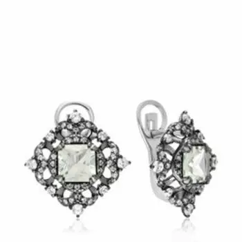 Серебряные серьги с празиолитами и фианитами