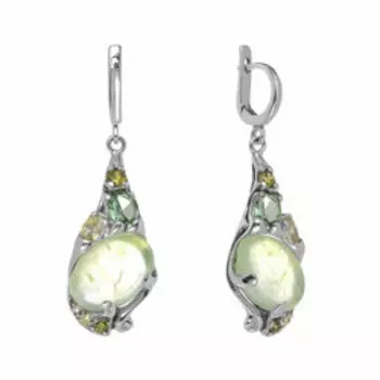 Серебряные серьги с пренитами и фианитами