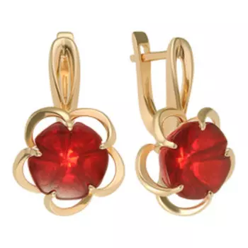 Серебряные серьги с янтарем "Цветы"