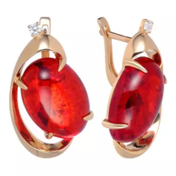 Серебряные серьги с янтарем и фианитами