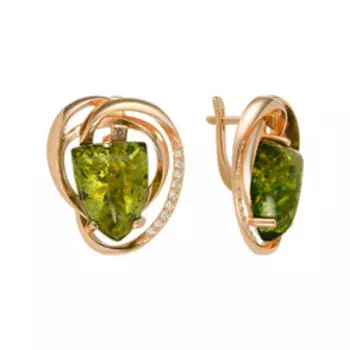 Серебряные серьги с янтарем и фианитами