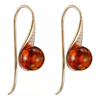 Серебряные серьги с янтарем и фианитами