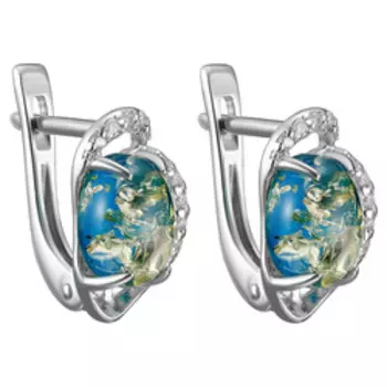 Серебряные серьги с янтарем и фианитами