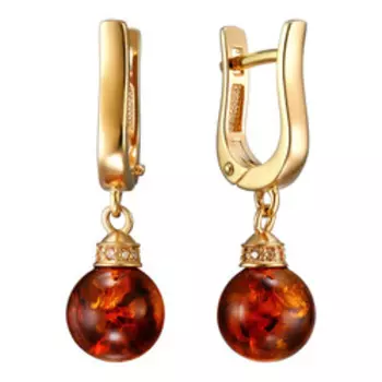 Серебряные серьги с янтарем и фианитами