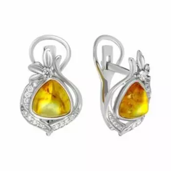 Серебряные серьги с янтарем и фианитами