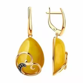 Серьги из золочёного серебра с янтарём и фианитами