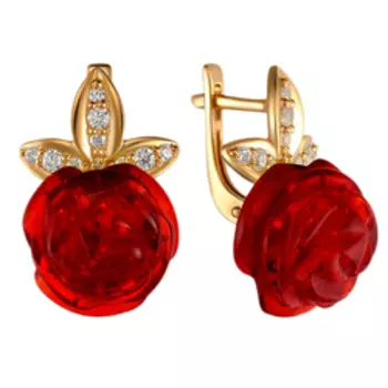 Серебряные серьги с янтарем и фианитами "Розы"