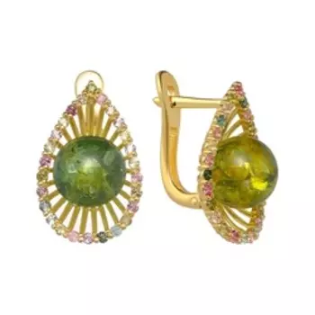 Серебряные серьги с янтарем и турмалинами