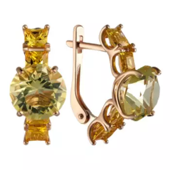 Серебряные серьги с янтарем и желтыми фианитами