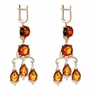 Серебряные серьги с янтарями и фианитами