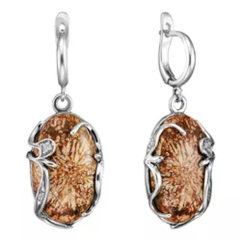 Серебряные серьги с яшмой и фианитами