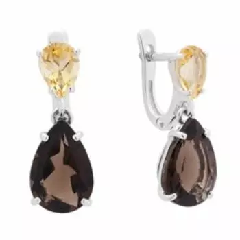 Серебряные серьги с раухтопазами и цитринами