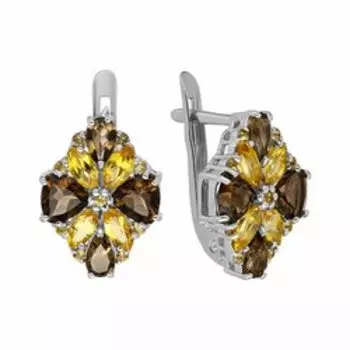 Серебряные серьги с раухтопазами и цитринами