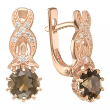 Серебряные серьги с раухтопазами и фианитами