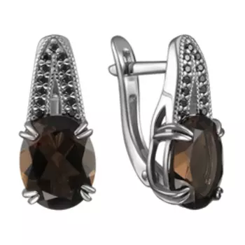 Серебряные серьги с раухтопазами и фианитами