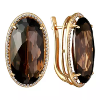 Серебряные серьги с раухтопазами и фианитами