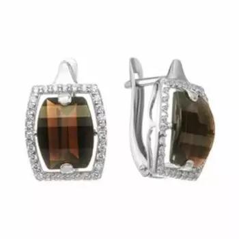 Серебряные серьги с раухтопазами и фианитами