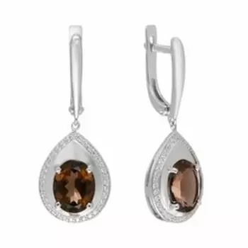 Серебряные серьги с раухтопазами и фианитами