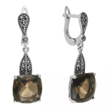 Серебряные серьги с раухтопазами и марказитами