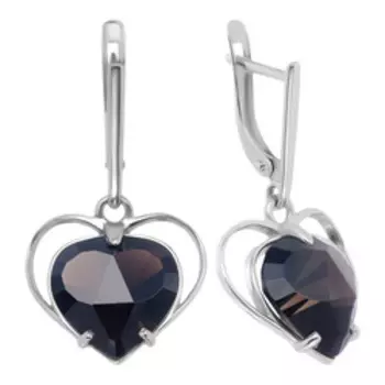 Серебряные серьги с раухтопазами "Сердечки"