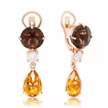 Серебряные серьги с раухтопазами и цитринами