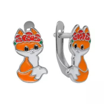 Серебряные серьги с разноцветной эмалью "Лисички"
